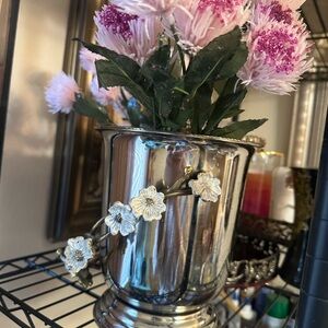 Silver Floral Vase with Pink Accents